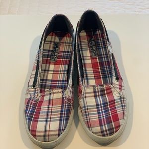 Plaid SPERRY sliders.